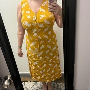 Yellow and white floral print button up dress from Loft